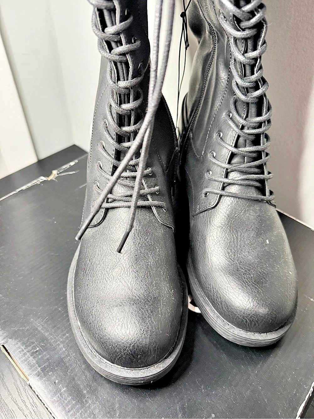 Torrid Black Lace-Up Lug Sole Tall Boot Black US 10W